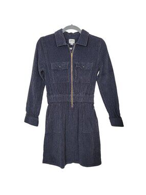 J. Crew Zip Front Cinched Dress Charcoal Corduroy 00 Knee Length Dark Academia
